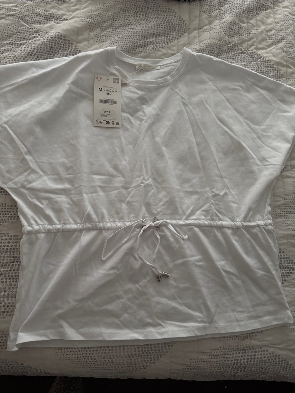 Zara Women's Drawstring Waist Short Sleeve Top - White tshirt - Picture 10 of 11